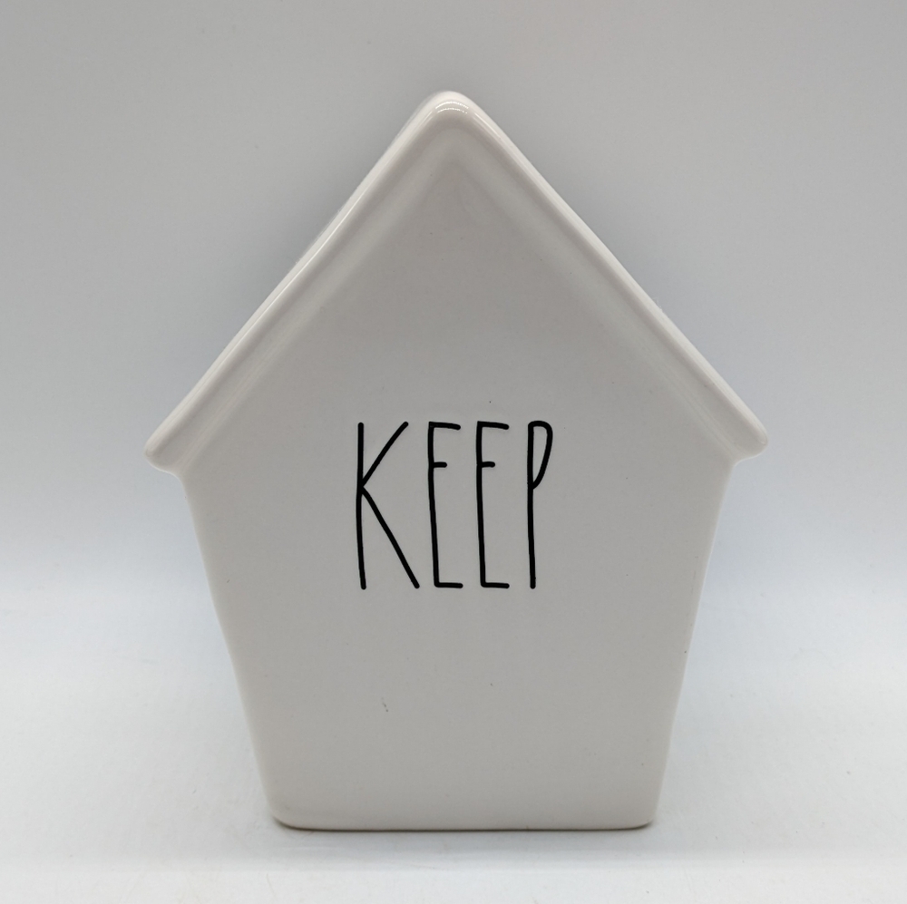 Rae Dunn White Black Keep Ceramic Birdhouse Coin Bank